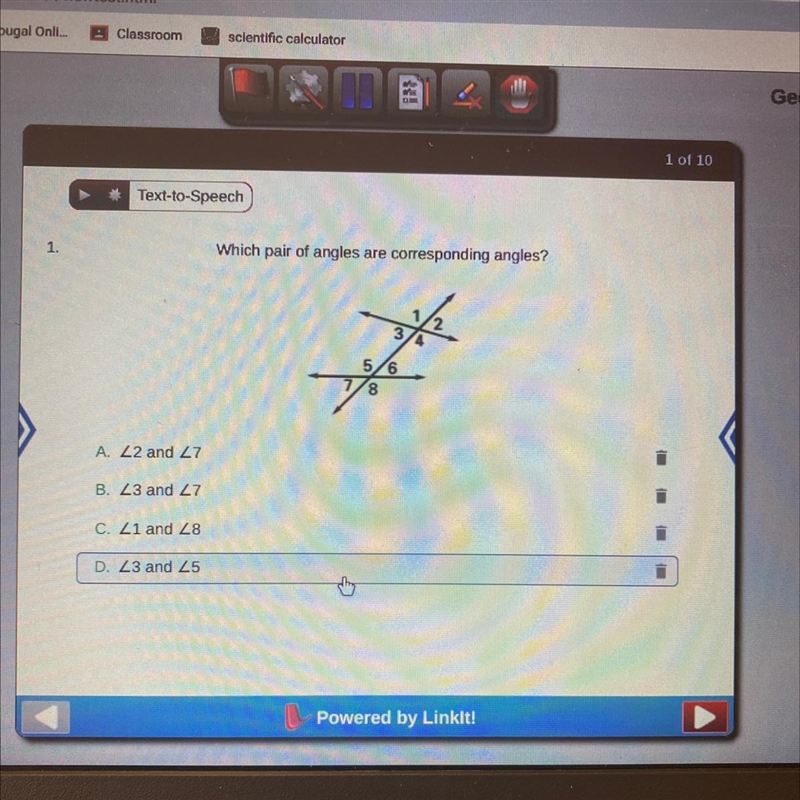 Which pair of angles are corresponding angles?-example-1