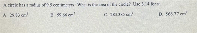 A circle has a radius of 9.5 centimeters. What is the area of the circle? Use 3.14 for-example-1