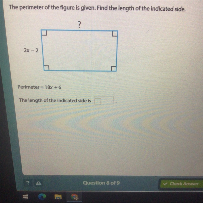 The perimeter of the figure is given. Find the length of the indicated side.-example-1