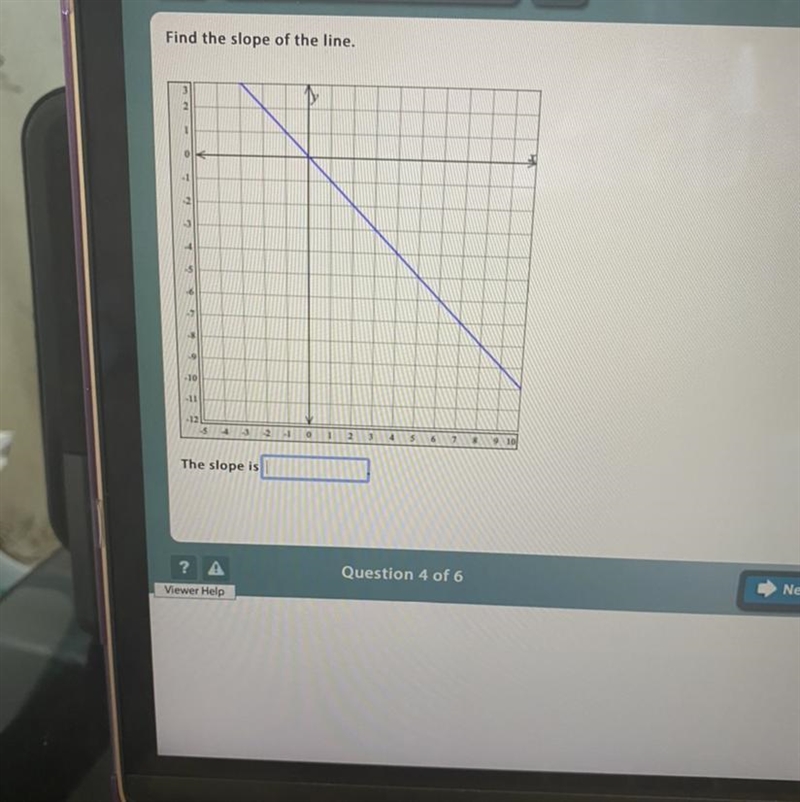 Find the slope of the line. -1 3 -10 -11 12 4 3 2 0 1 9 10 The slope is Turn-example-1