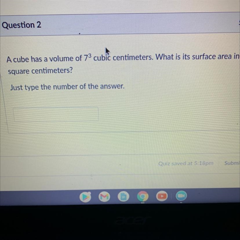 A cube has a volume of 73 cubic centimeters. What is its surface area in square centimeters-example-1