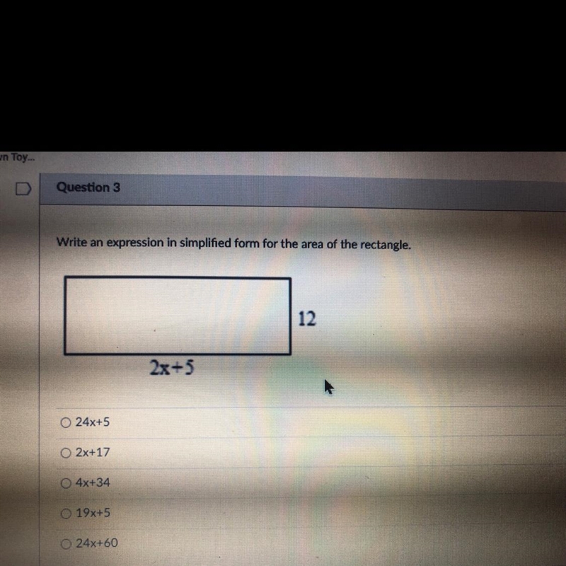 Write an expression in simplified form for the area of the rectangle. Show work!-example-1