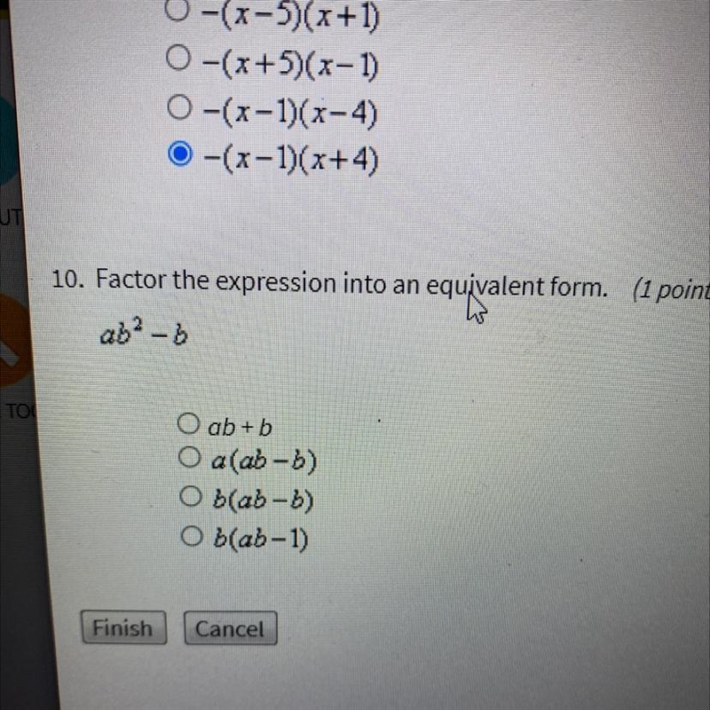 Factor the expression into an equivalent form. ab2 - b-example-1