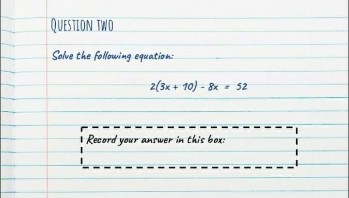 Solve the following equation: 2(3x + 10) - 8x = 52-example-1