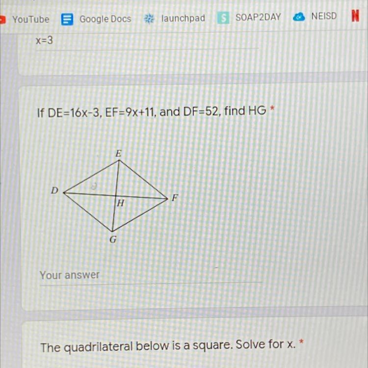 If DE=16x-3,EF=9x+11, and DF=52, find HG-example-1