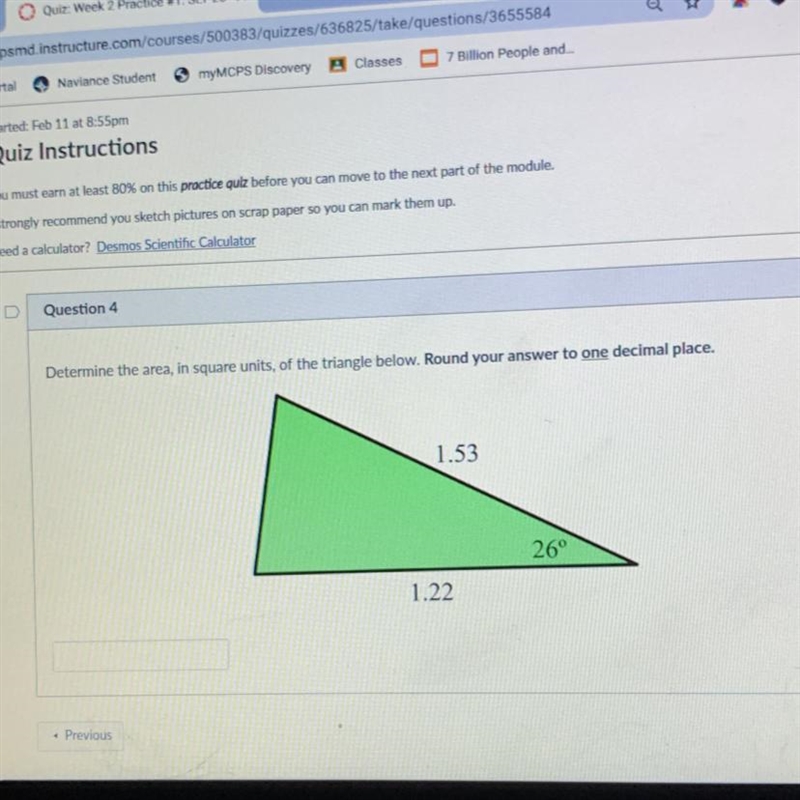 Determine the area, in square units, of the triangle below. Round your answer to one-example-1