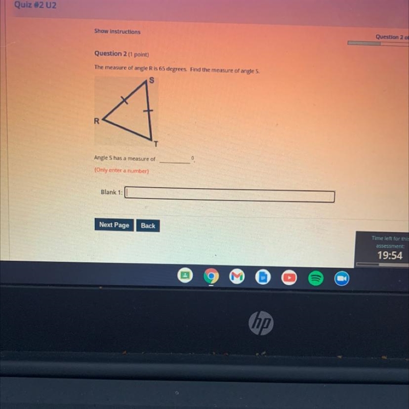 The measure of angle R is 65 degrees. Fond the measure of angle S.-example-1