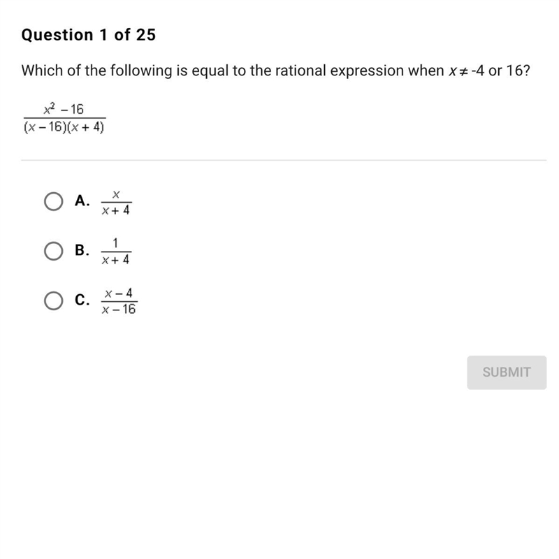 Which of the following is equal to the rational expression when x ≠ -4 or 16?-example-1