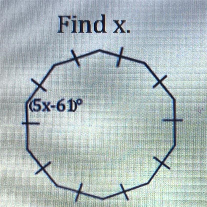 Find x. (5x-61° Please help!!!-example-1