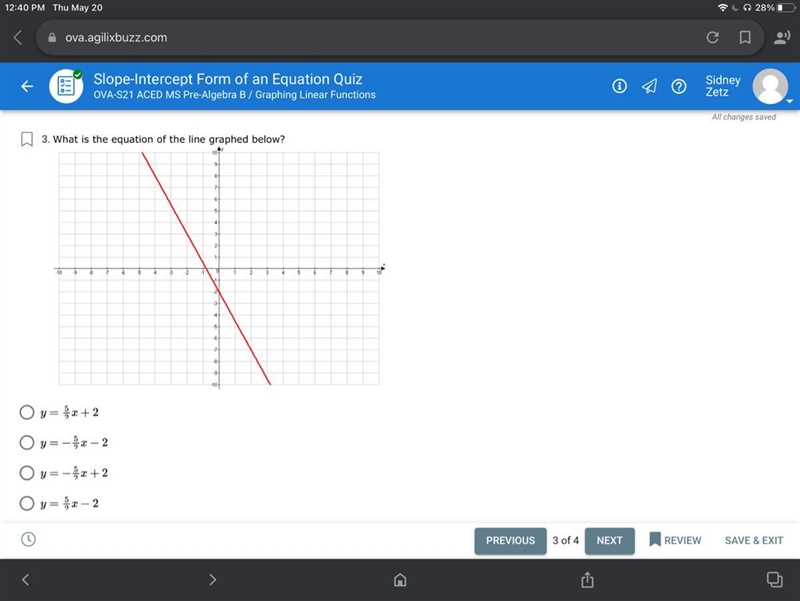 PLZ HELP!!!!!! What is the equation of the line graphed below?-example-1