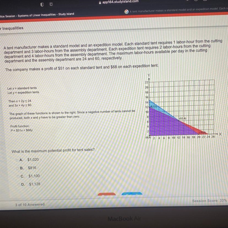 What is the maximum potential profit for tent sales?-example-1