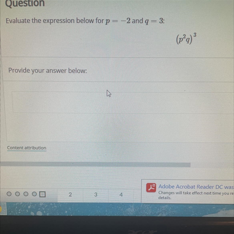 Evaluate the expression below for p = - 2 and q = 3 (p^2q) ^3-example-1