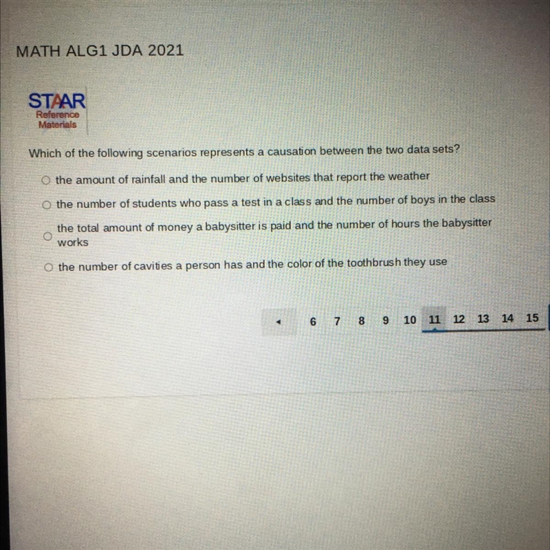 Which of the following scenarios represents a causation between the two data sets-example-1