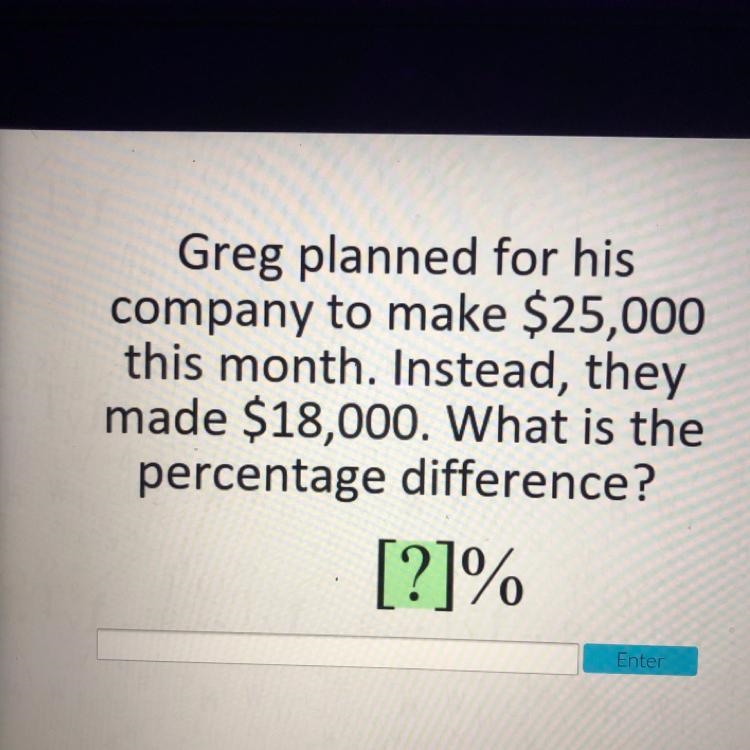 Greg planned for his company to make $25,000 this month. Instead, they made $18,000. What-example-1