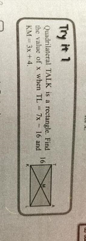 Quadrilateral TALK is a rectangle. Find the value​-example-1