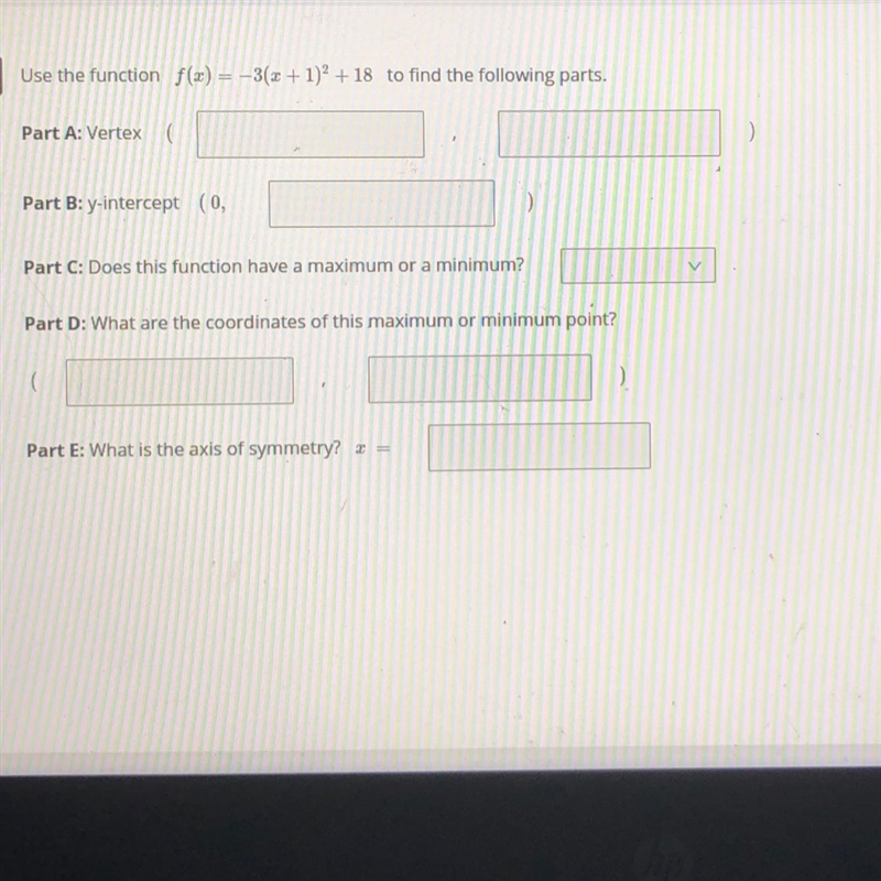 HELP PLEASE ! Use the function f(x)=-3(x+1)^2+18-example-1