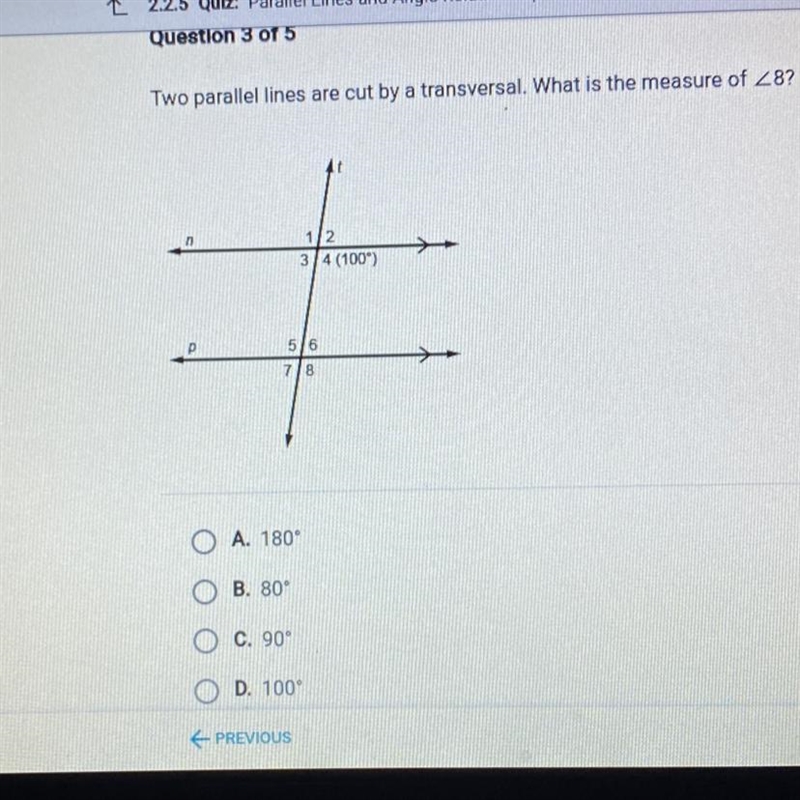 Two parallel lines are cut by a transversal. What is the measure of 28?-example-1