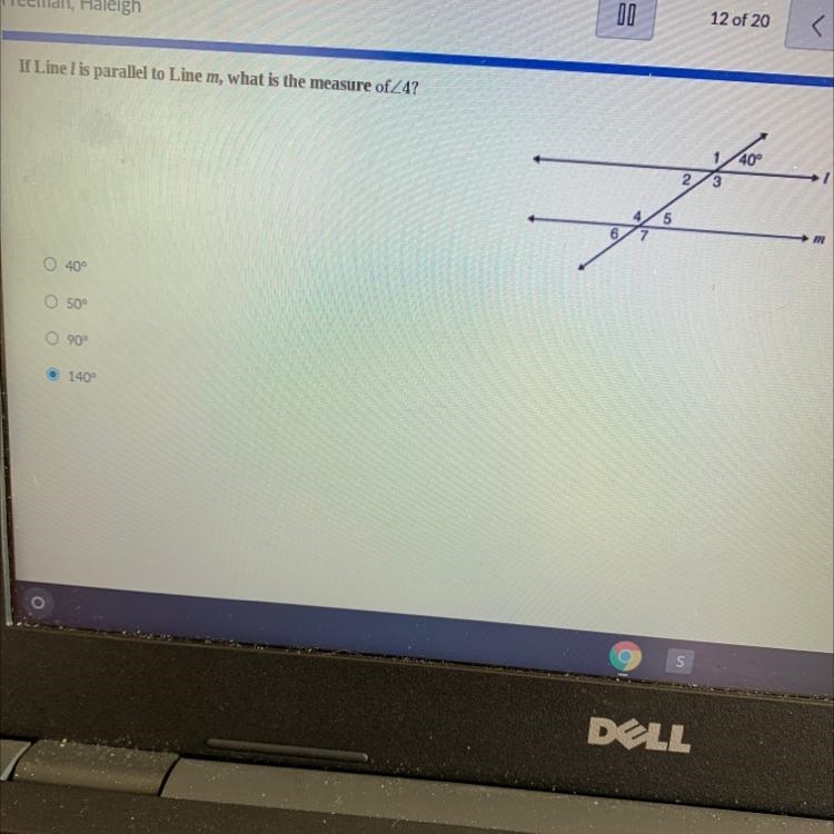 If line l is parallel to line m what is the measure of <4?-example-1