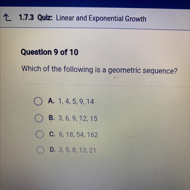 Which of the following is geometric sequence?-example-1