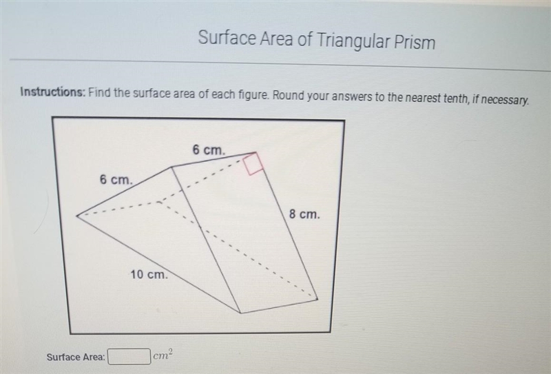 Find the surface area of each figure. Round to the nearest tenth if necessary.​-example-1