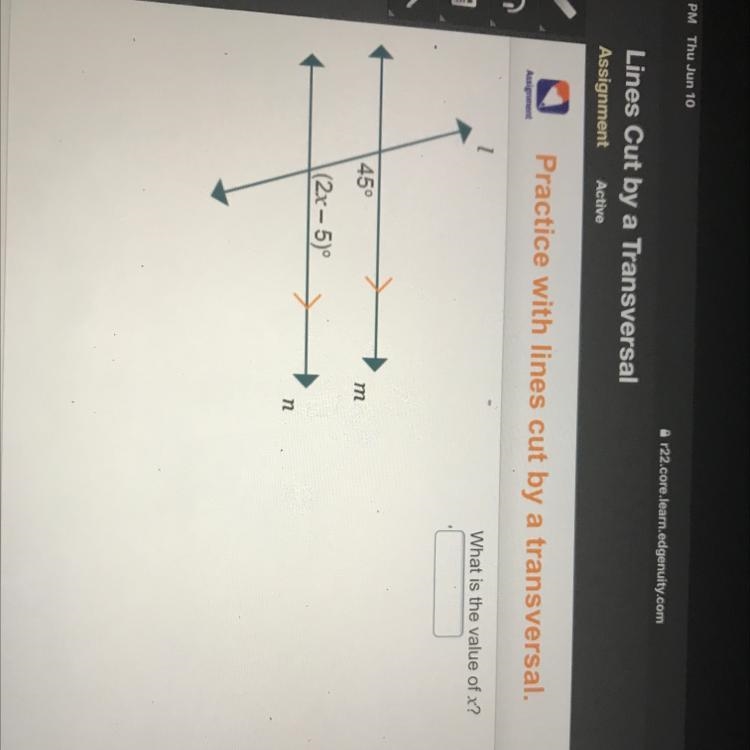 What is the value of x? 45° m (2x-5) n-example-1