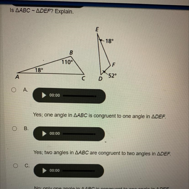 Is ABC ~ DEF? Explain.-example-1