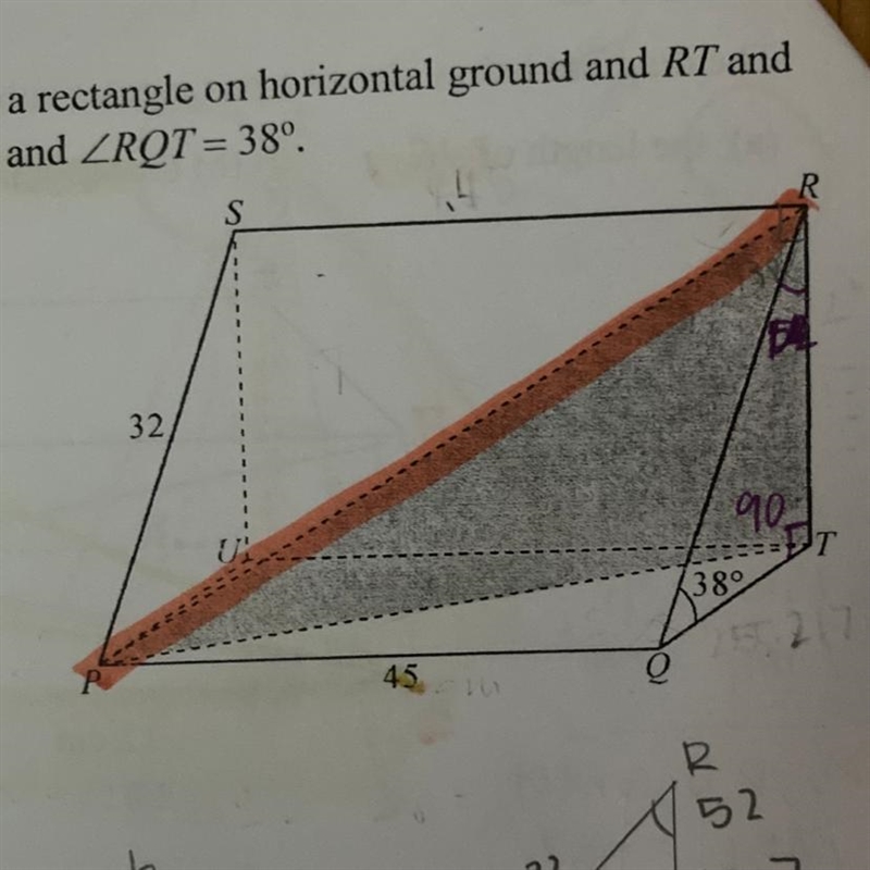 Practice 4b In the diagram, PQRS is a rectangular sloping surface, PQTU is a rectangle-example-1