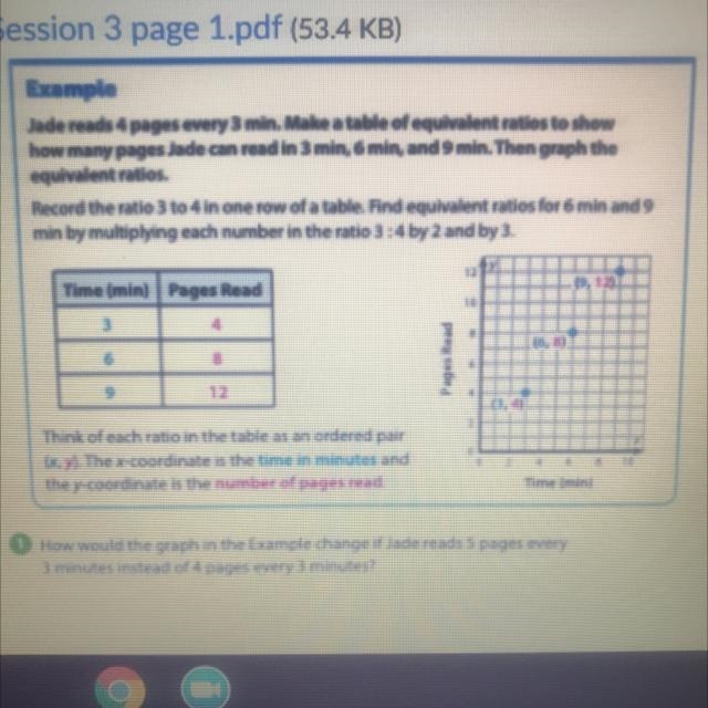 How would the graph in the Example change ifadereads 5 pages every 3 minutes instead-example-1