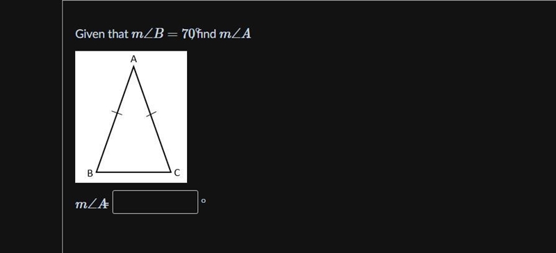 It's asking me m angle B = 70 and to find m angle A.-example-1