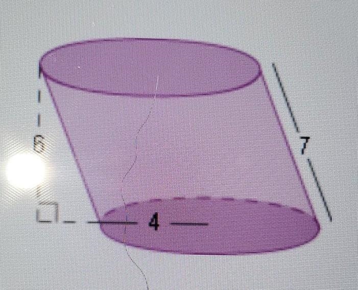 What is the volume of the cylinder below? 6 7 4 A. 96pie units³ B. 168pie units³ C-example-1