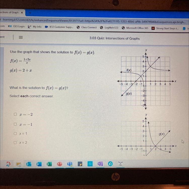 Use the graph that shows the solution to f(x) = 9(2). What is the solution to f(x-example-1