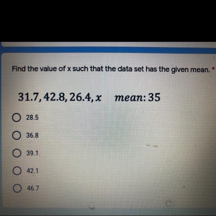 Find the value of x such that the data set has the given mean.-example-1