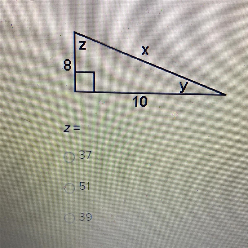 What does Z equal? A.37 B.51 C.39-example-1