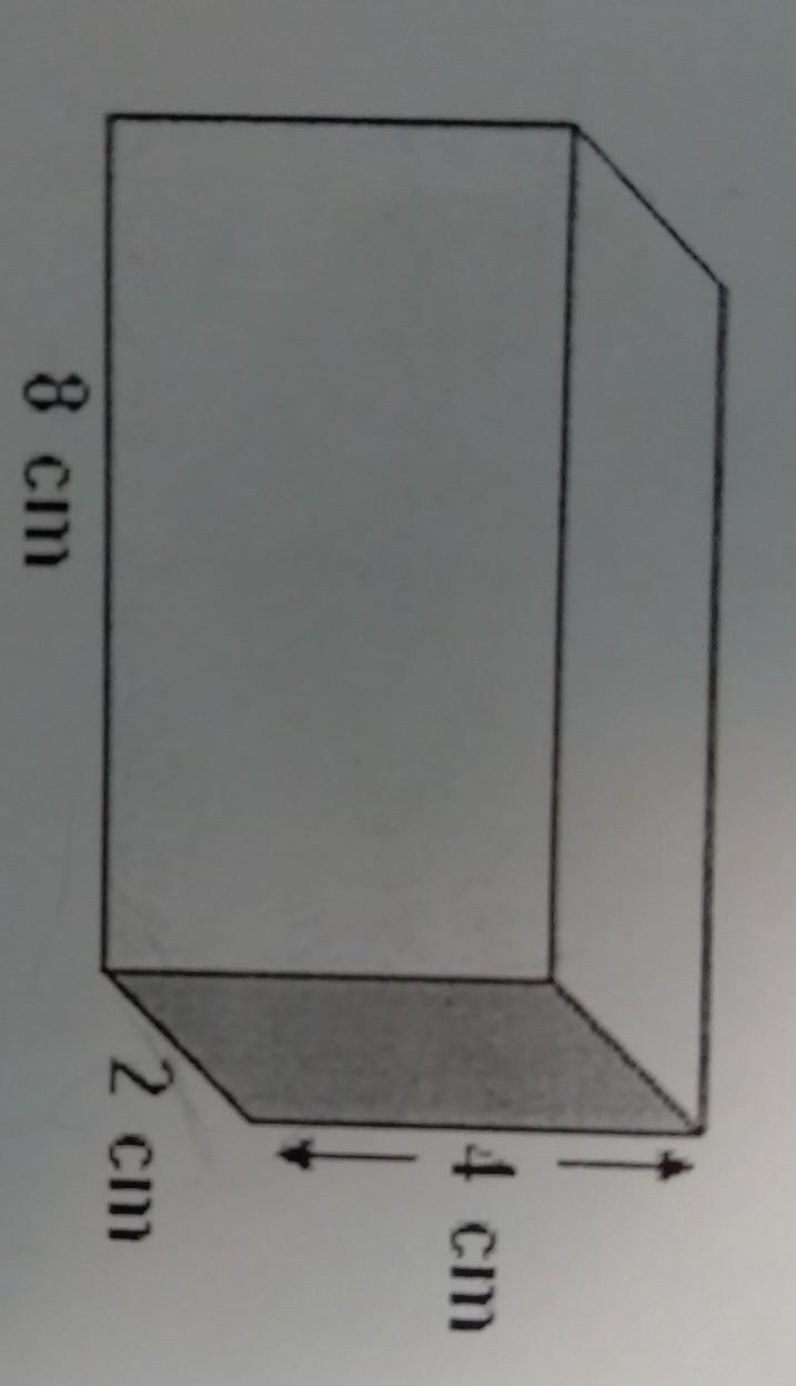 Calculate the volume of the prism shown below. 4 cm 2 cm 8 cm Answer: in cm 3​-example-1