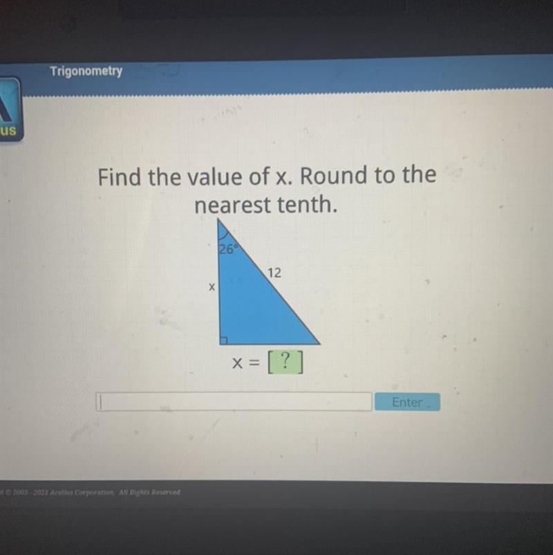 Please someone help me!!!! Find the value of x. Round to the nearest tenth-example-1