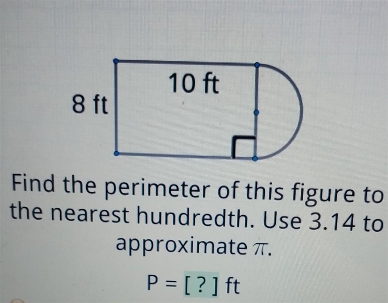 Find the perimeter of this figure to the nearest hundredth. Use 3.14 to approximate-example-1