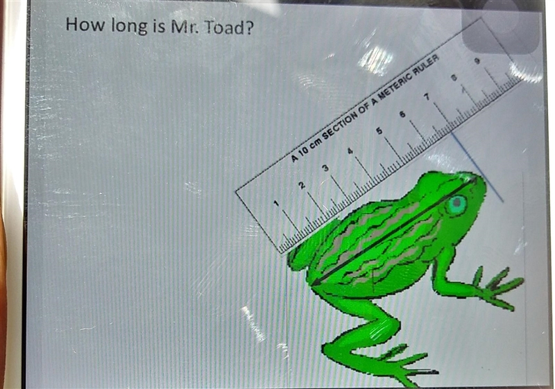 How long is Mr. Toad? A 10 cm SECTION OF A METERIC RULER HELP PLEASEEEEE!!!!! ​-example-1