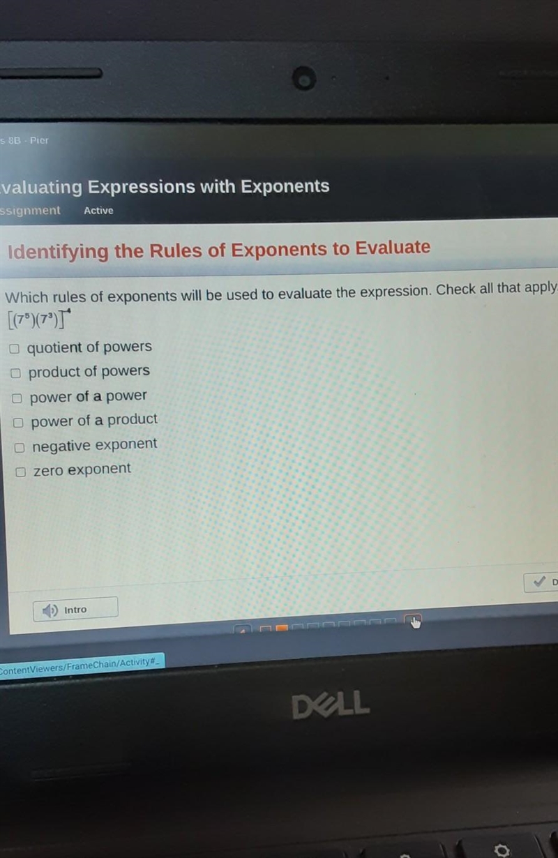 Assignment Active Identifying the Rules of Exponents to Evaluate Which rules of exponents-example-1