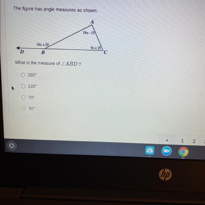 PLEASE ANSWER QUICK!!! 30 POINTS The figure has angle measures as shown. A 19x - 15 26x-example-1