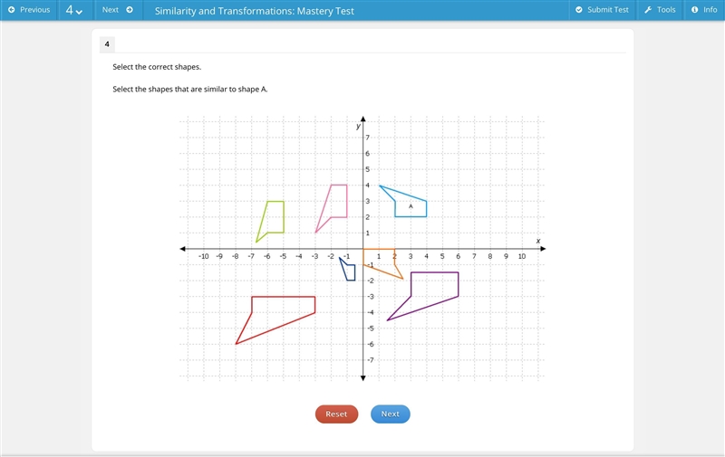 Select the correct shapes. Select the shapes that are similar to shape A.-example-1