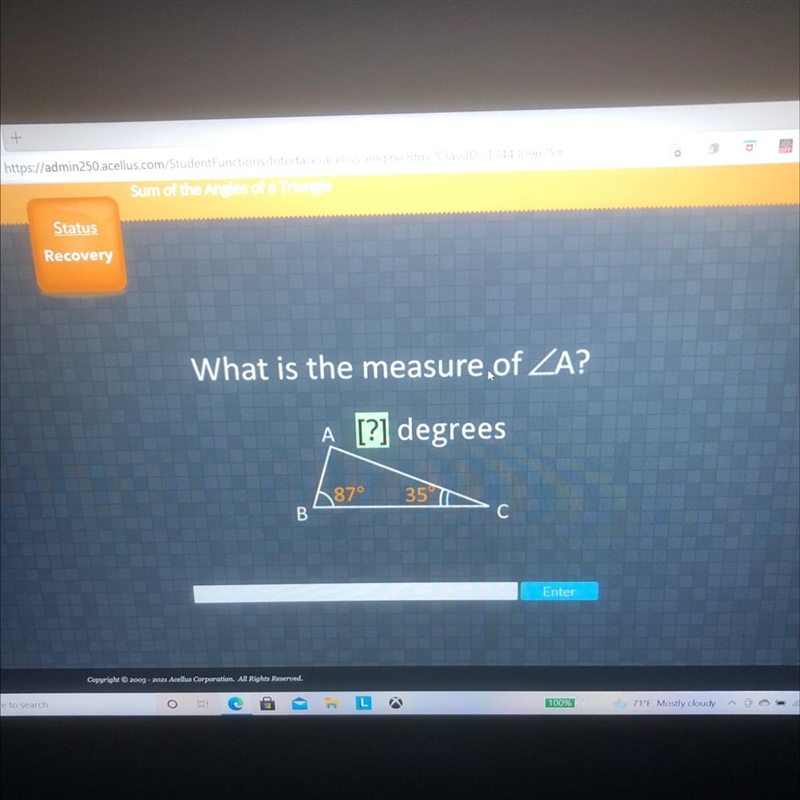 What is the measure of ZA? A [?] degrees 87° 35 B Enter-example-1