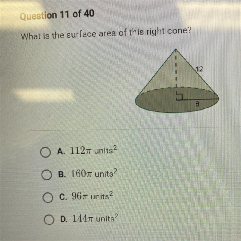 What is the surface area of this right cone?-example-1