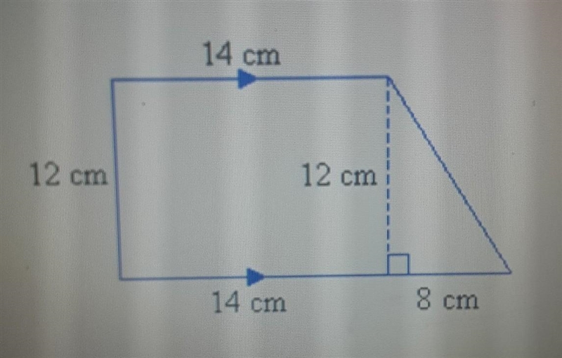 What is the area of this composite figure? A. 216 cm² B. 192 cm² C. 100 cm² D. 264 cm-example-1