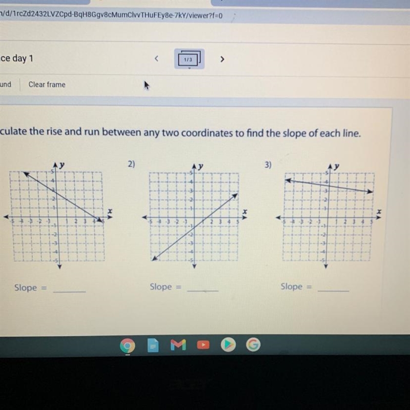 Calculate the rise and run between any two coordinates to find the slope of each line-example-1