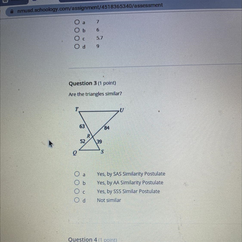 Are these triangles similar?-example-1