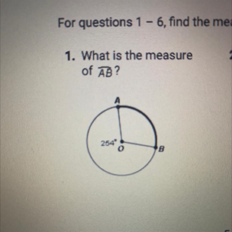 1. What is the measure of AB? A 264° B-example-1