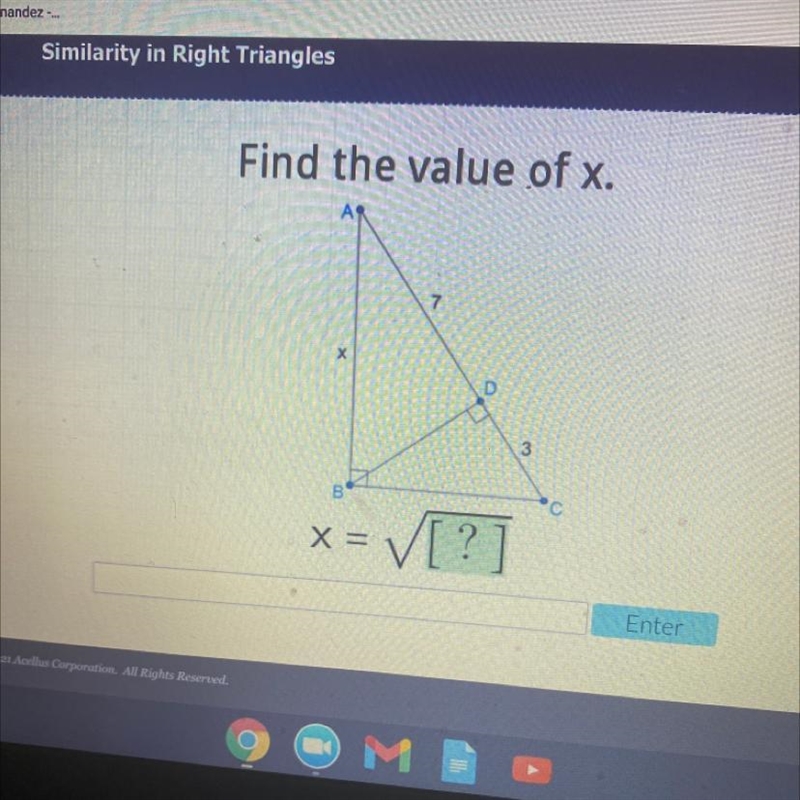 Similarity in right triangles. Find the value of X. ￼-example-1