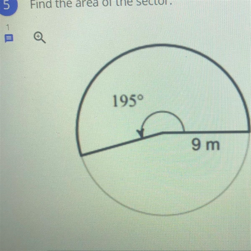 Find the area of the sector. 195° 9 m-example-1