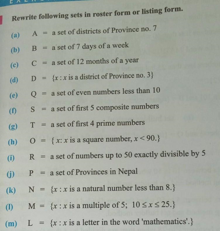 Rewrite following sets in roster form or listing form. a. A = a set of districts of-example-1