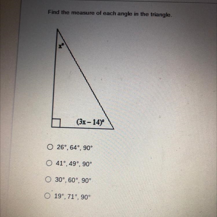 Find the measure of each angle in the triangle.-example-1